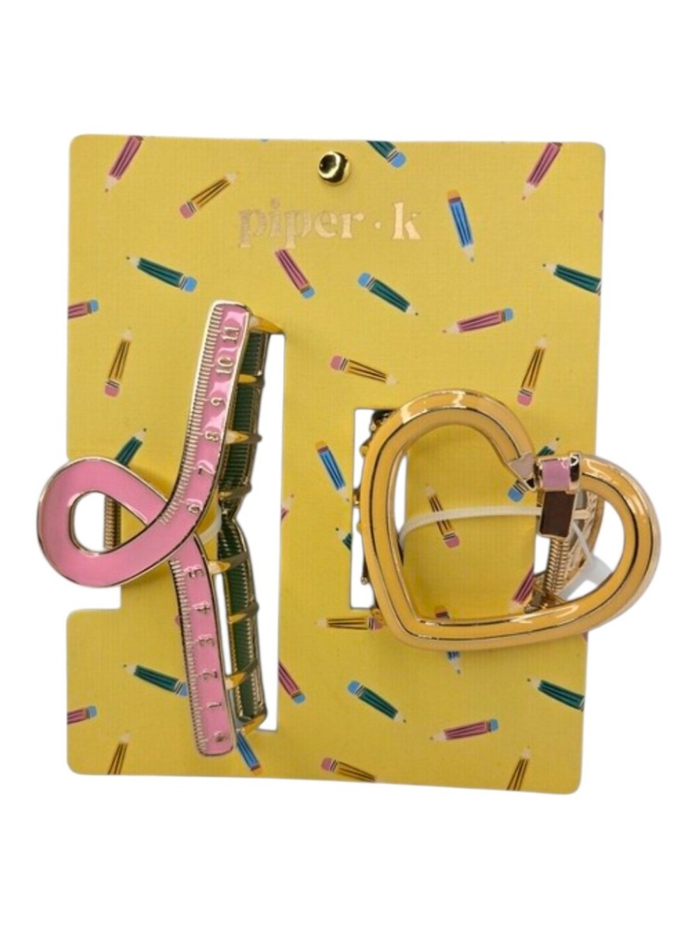 📏▪️✏️Piperk K  Pink  Ruler Hair And Heart Pencil Hair Metal Claw Clips